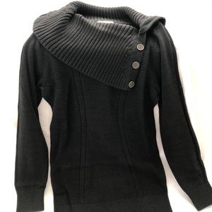 Style & Co Black tunic length sweater with button/shawl collar